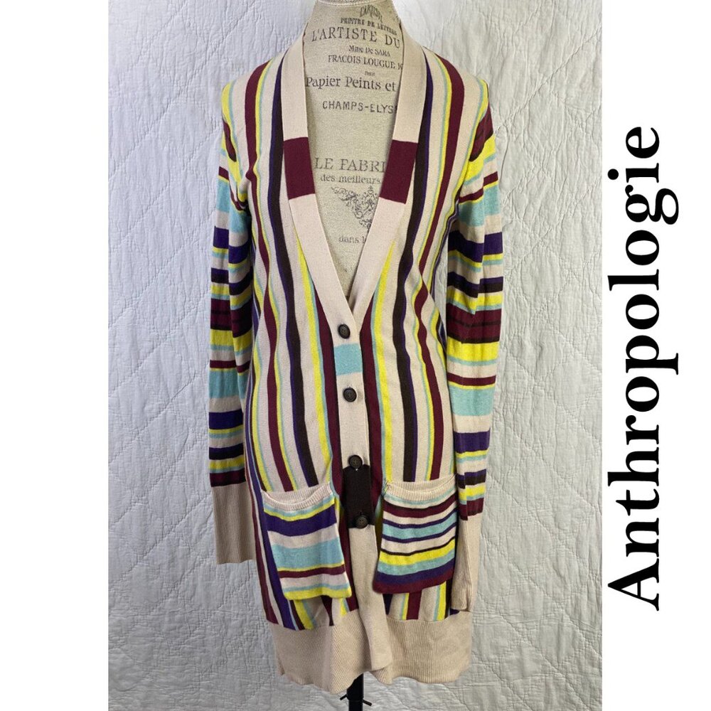 Anthropologie Button Down Striped Sweater By Rosie Neira